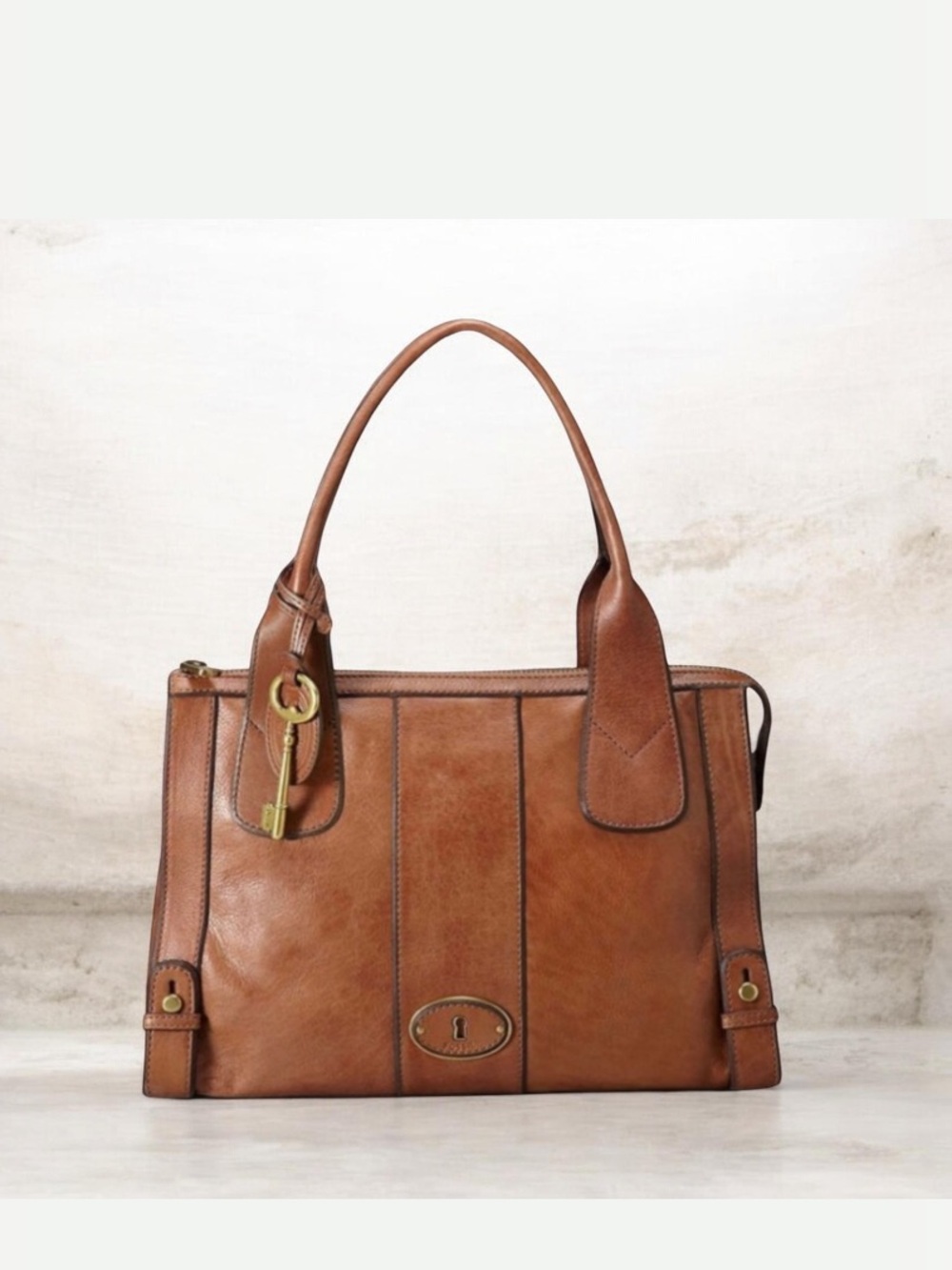 Fossil Satchel Brown Vintage Corey Leather Double Handles Shoulder Bag